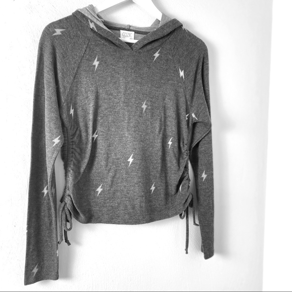 Girl Cozie by Pink Rose Hoodie Sweater Navy Light Bolt  Design Sz M - Picture 3 of 14